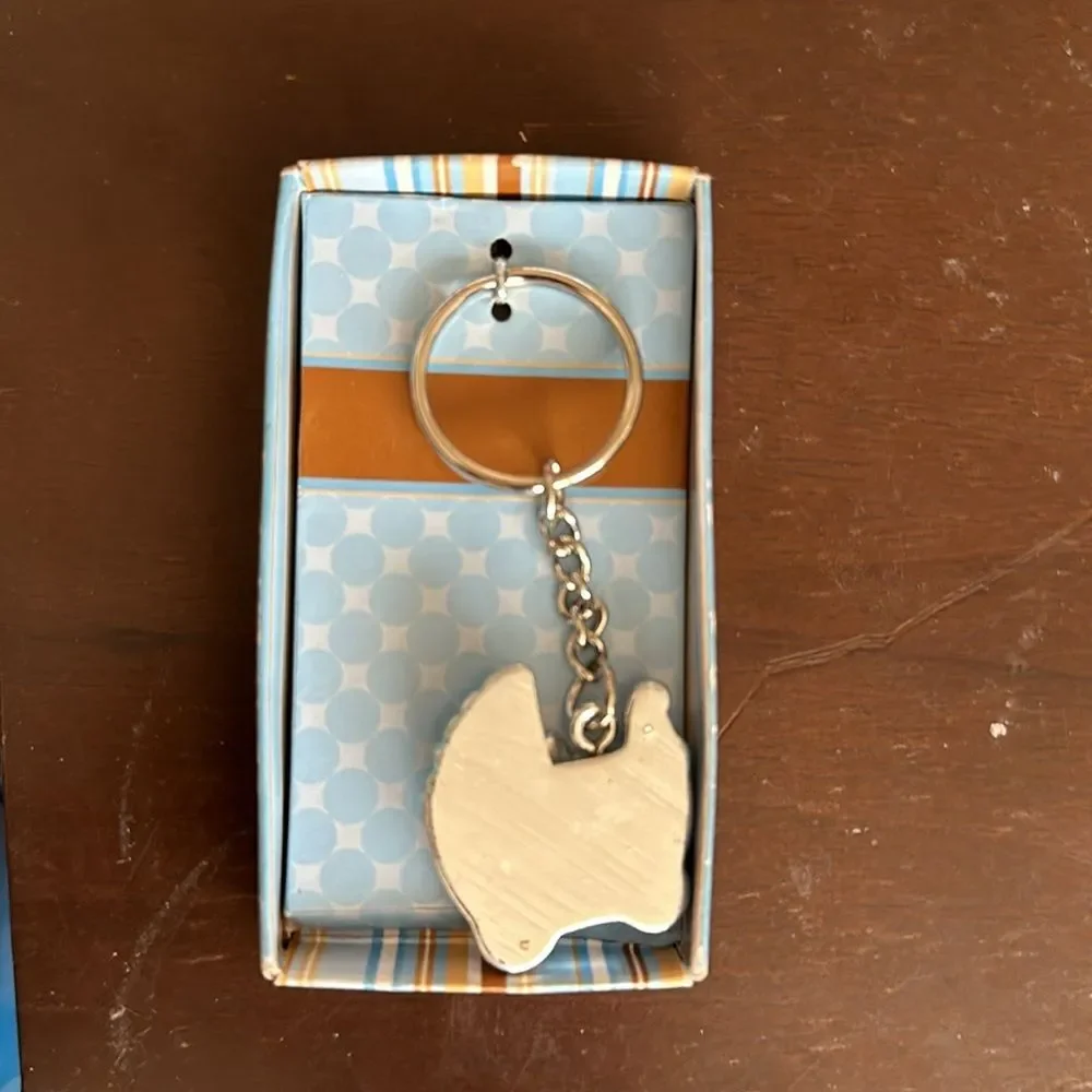 Baby Carriage Charm Keychain – Blue & Silver Stroller – Baby Shower Keepsake